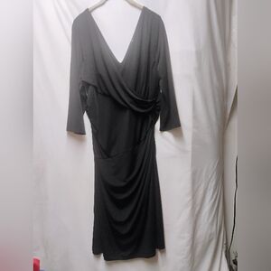 IMAN Black Long-Sleeve Draped V-Neck Dress